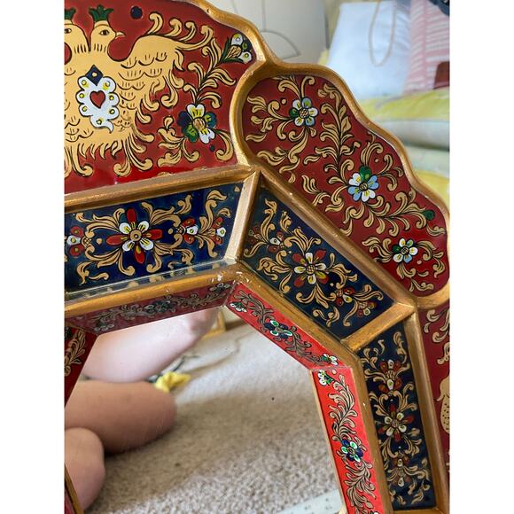 Peruvian Wall Mirror Octagonal Wood Frame Reverse Glass Painting birds flowers - Picture 4 of 16